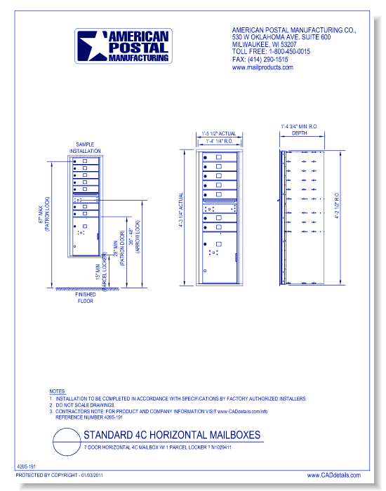 7 Door Horizontal 4C Mailbox w/ 1 Parcel Locker – N1029411