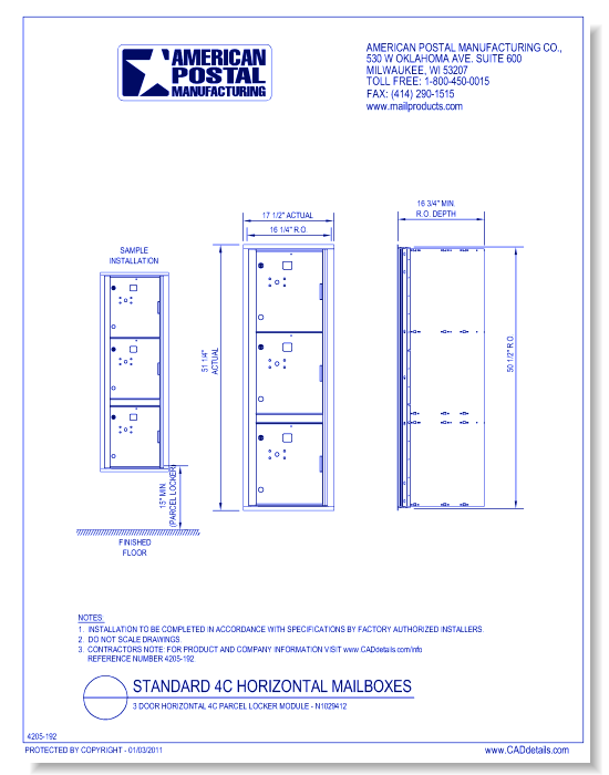 3 Door Horizontal 4C Parcel Locker Module – N1029412