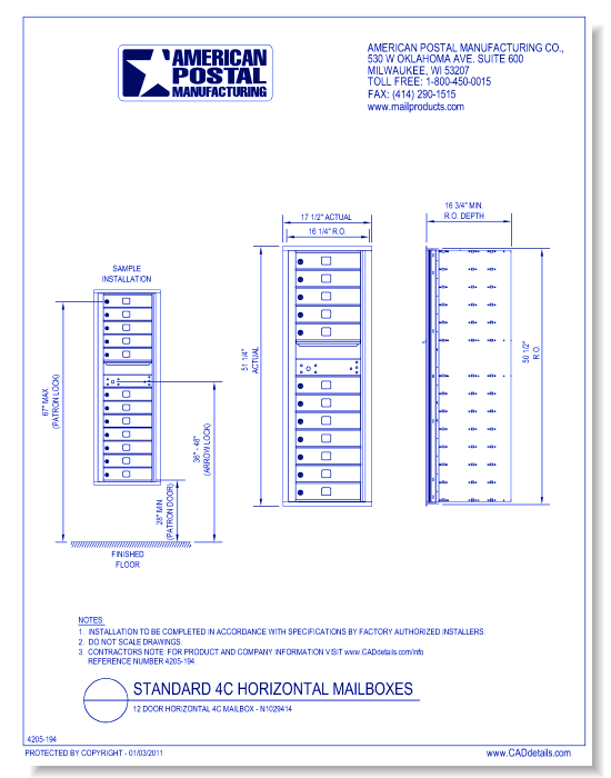 12 Door Horizontal 4C Mailbox – N1029414