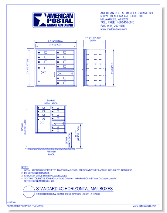 9 Door Horizontal 4C Mailbox w/ 1 Parcel Locker – N1029451