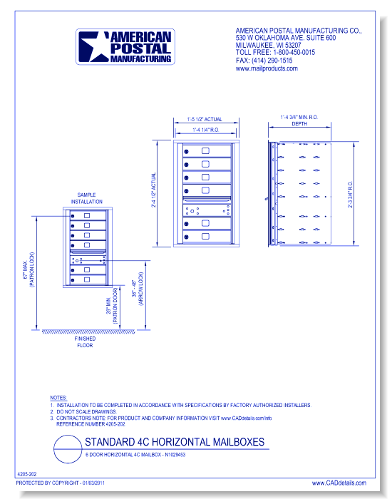 6 Door Horizontal 4C Mailbox – N1029453