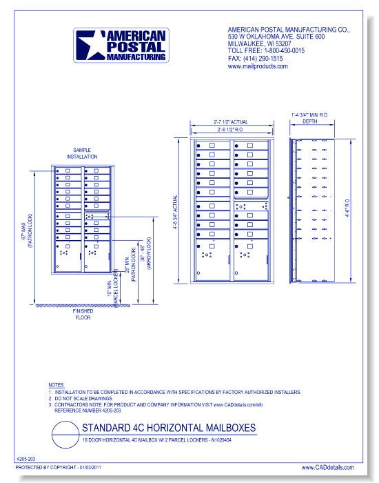 19 Door Horizontal 4C Mailbox w/ 2 Parcel Lockers – N1029454