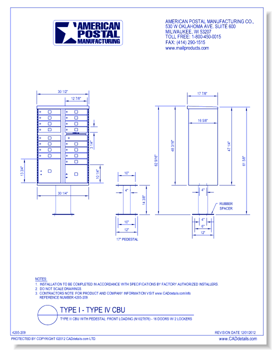 Type III CBU with Pedestal: Front Loading (N1029596) - Doors w/ 2 Lockers