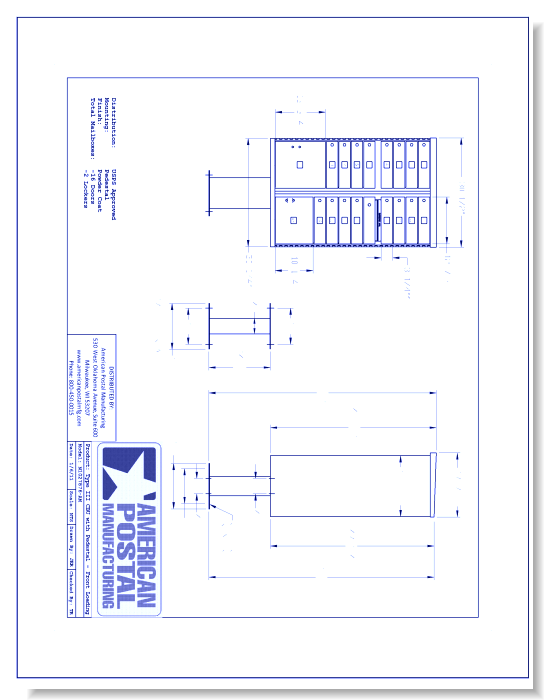 Type III CBU, no Pedestal: Front Loading (N1027876) - 16 Doors w/ 2 Lockers