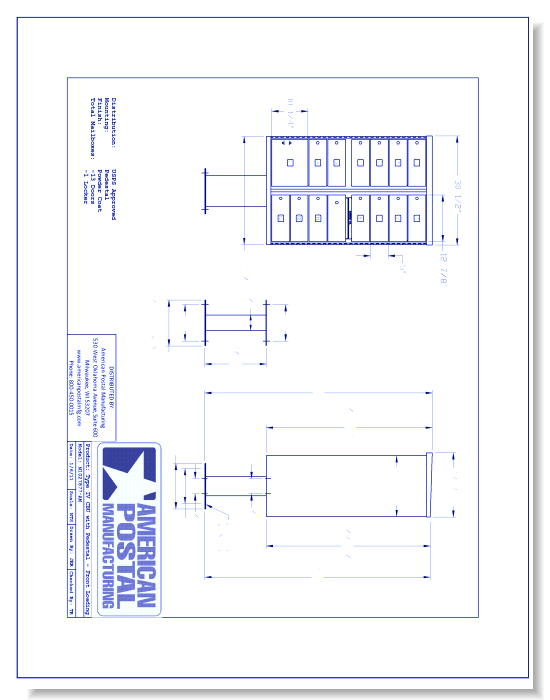 Type IV CBU, no Pedestal: Front Loading (N1027877) - 13 Doors w/ 1 Locker
