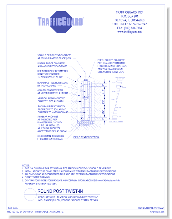 Model RPT3501F: TrafficGuard® Round Post "Twist-In" With Flange, Anchor System Details