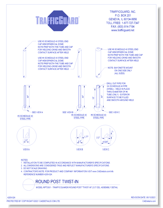 Model RPT3501: TrafficGuard® Round Post "Twist-In", Assembly Detail