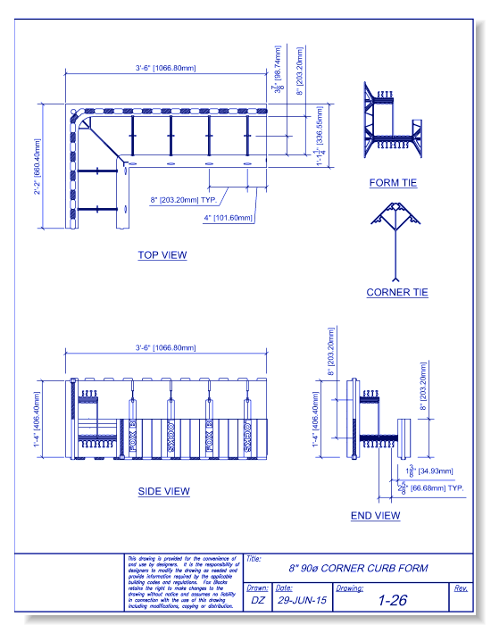 8" Curb 90-Degree Corner Form