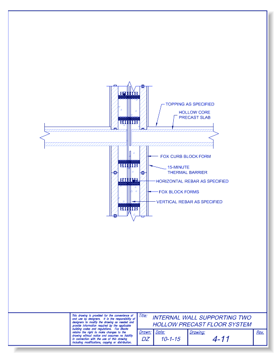 Internal Wall with Hollow Core Plank Both Sides