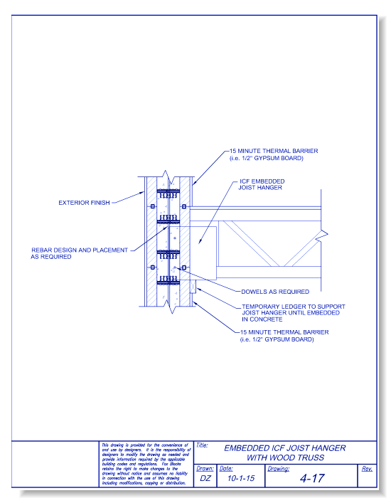 Embedded ICF Joist Hanger and Wood Truss