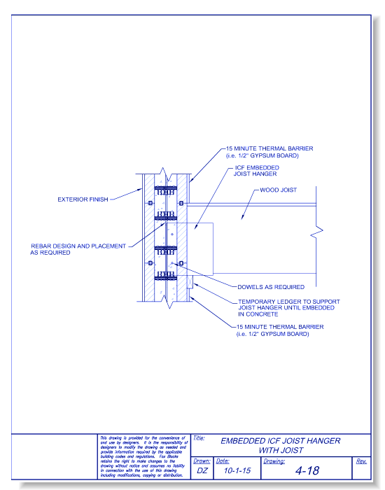 Embedded ICF Joist Hanger and Wood Joist