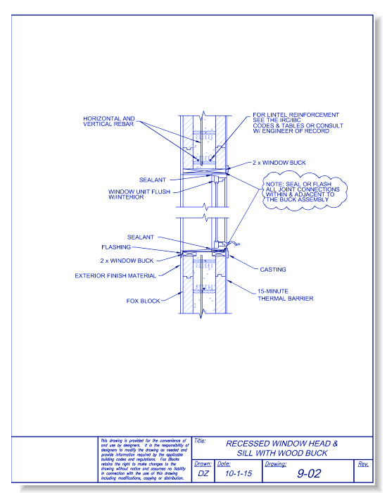 Recessed Window Head and Sill with Wood Buck
