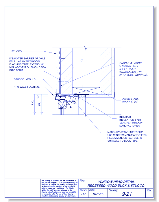 Window Head Recessed Wood Buck and Stucco