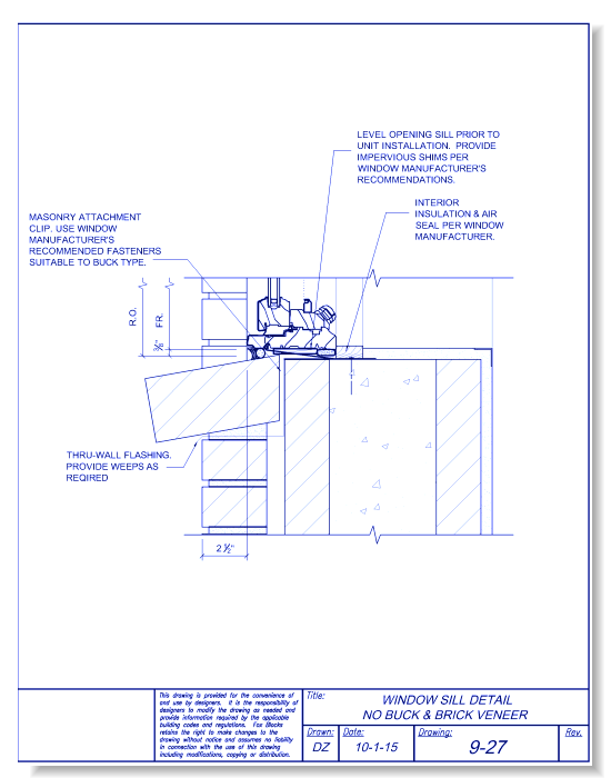 Window Sill No Buck and Brick Veneer