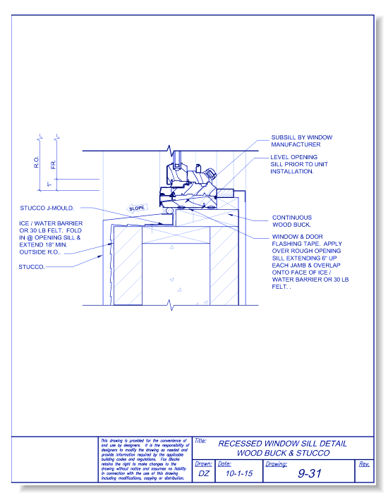Recessed Window Sill Wood Buck and Stucco