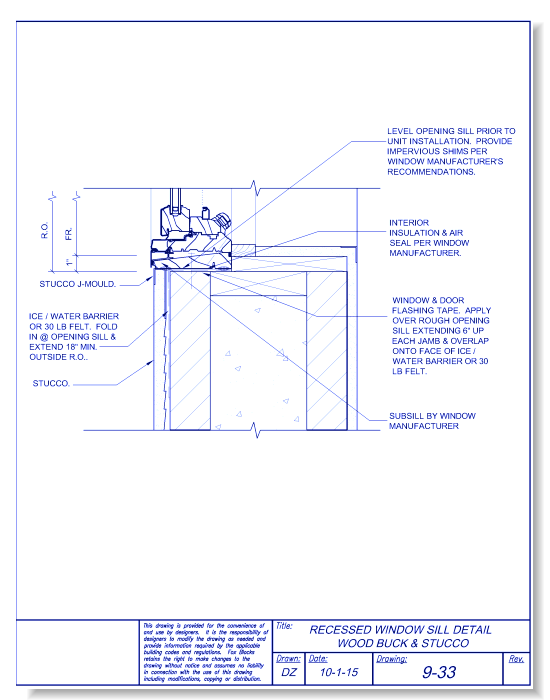 Recessed Window Sill Wood Buck and Stucco