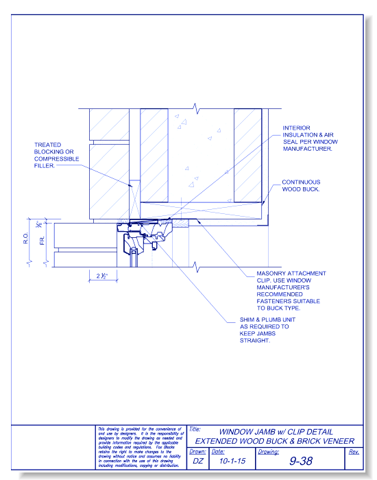 Window Jamb with Clip Extended Wood Buck and Brick Veneer