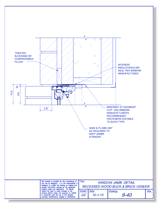 Window Jamb Recessed Wood Buck and Brick Veneer