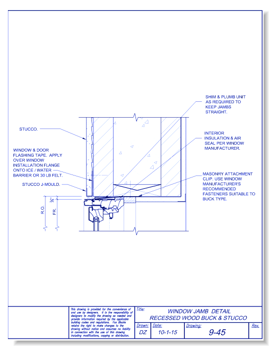 Window Jamb Recessed Wood Buck and Stucco