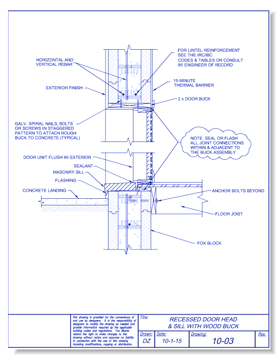 Recessed Door Head and Sill with Wood Buck