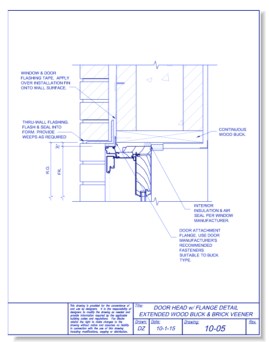 Door Head with Flange Extended Wood Buck and Brick Veneer
