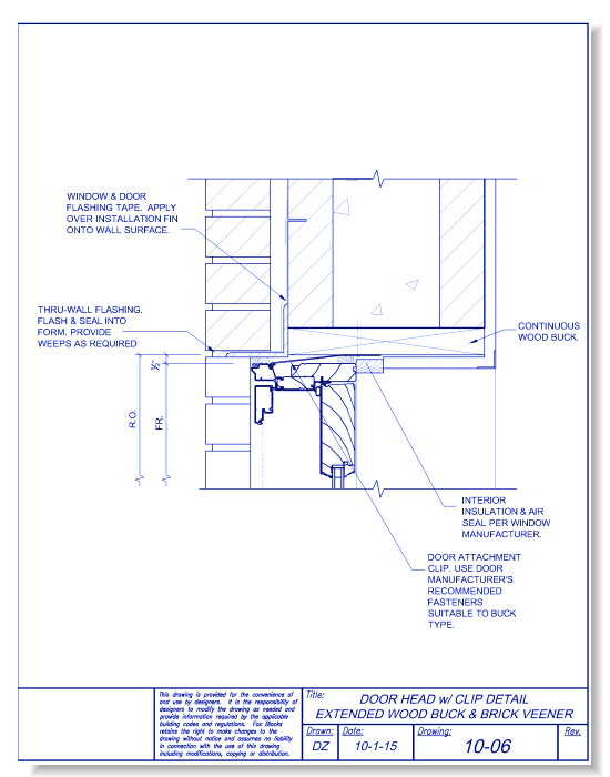 Door Head with Clip Extended Wood Buck and Brick Veneer