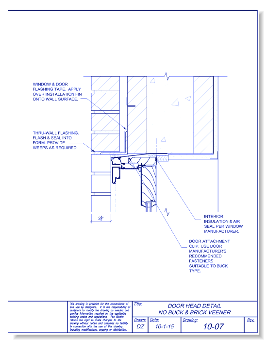 Door Head No Buck and Brick Veneer