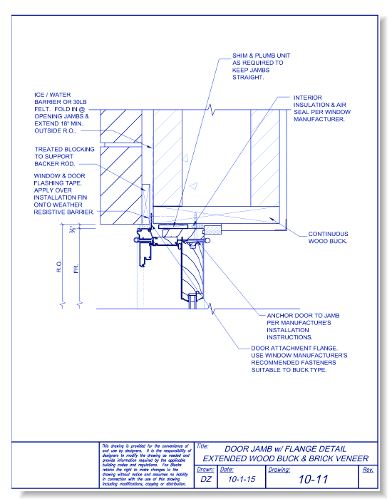 Door Jamb with Flange Extended Wood Buck and Brick Veneer