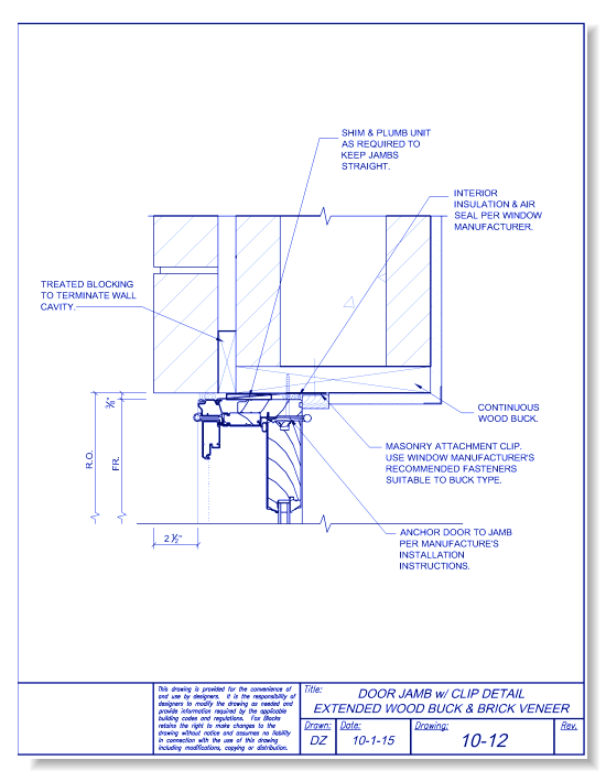 Door Jamb with Clip Extended Wood Buck and Brick Veneer