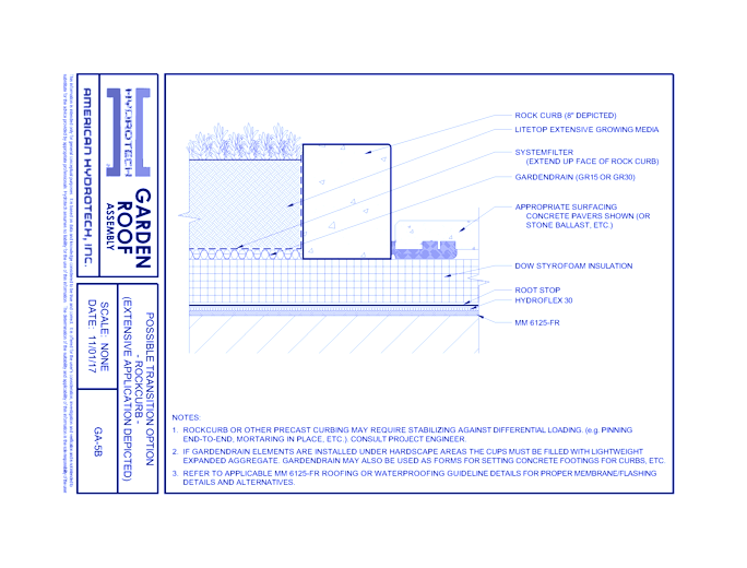 Garden Roof Assembly: Possible Transition Option – Rockcurb (ext. Application Depicted) ( GA-5B )