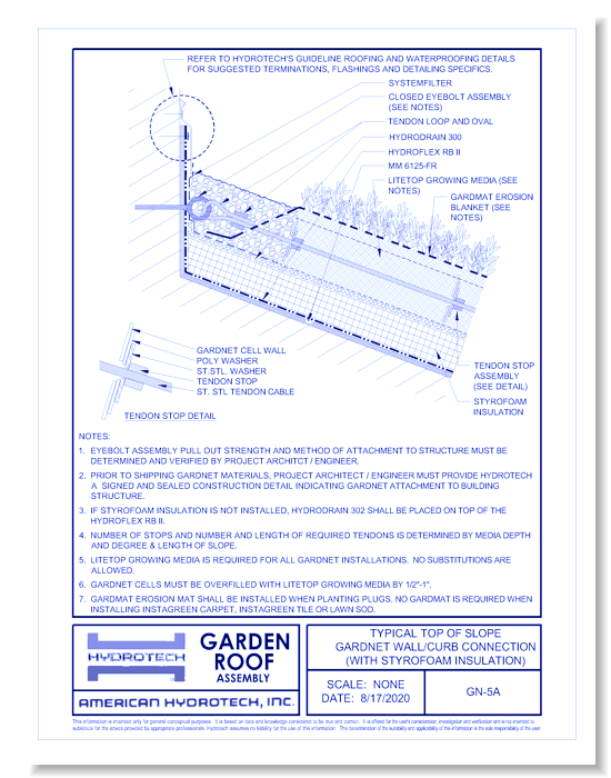 Garden Roof Assembly - GardNet: Typ. Top of Slope GardNet Wall/Curb Connection (with Styrofoam Insulation) ( GN-5A )