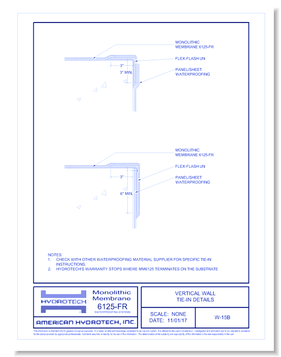 Waterproofing: Vertical Wall Tie-In Details ( W-15B )