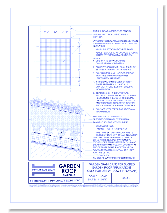 Garden Roof Assembly: Gardendrain GR-50 for Sloped Garden Roof Applications (Only for us w/ DOW Styrofoam) ( GA-13 )