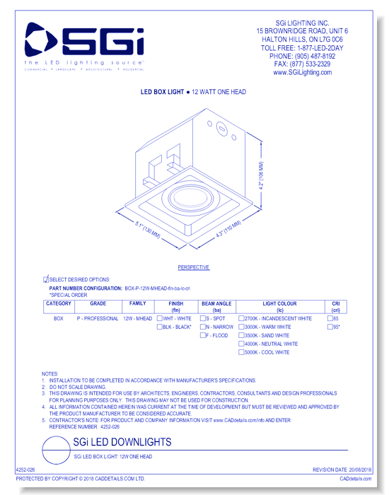 SGi LED Box Light: 12W One Head