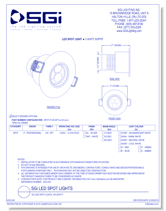SGi LED Soffit Lights: 3W Swivel