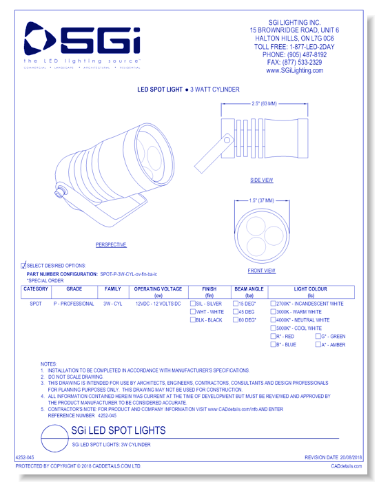 SGi LED Spot Lights: 3W Cylinder