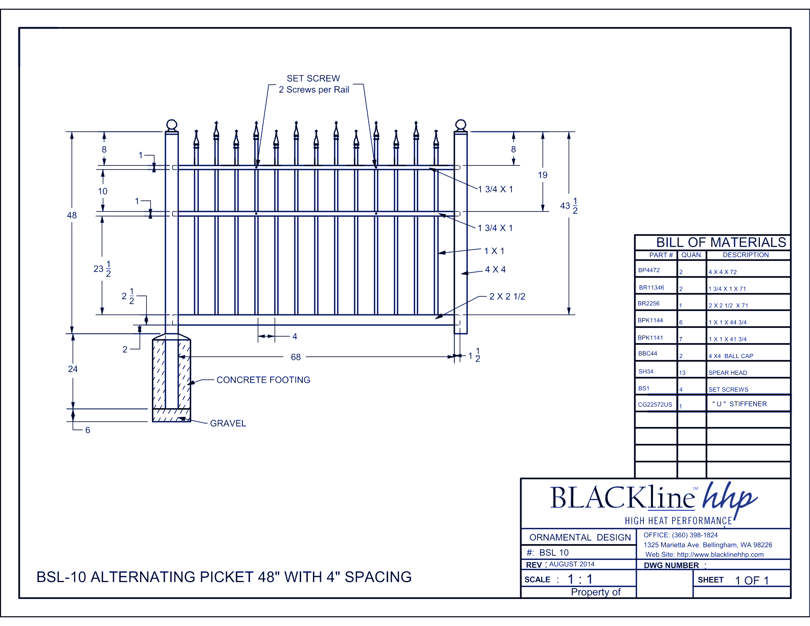 BSL-10: Alternating Picket 48" with 4" Spacing