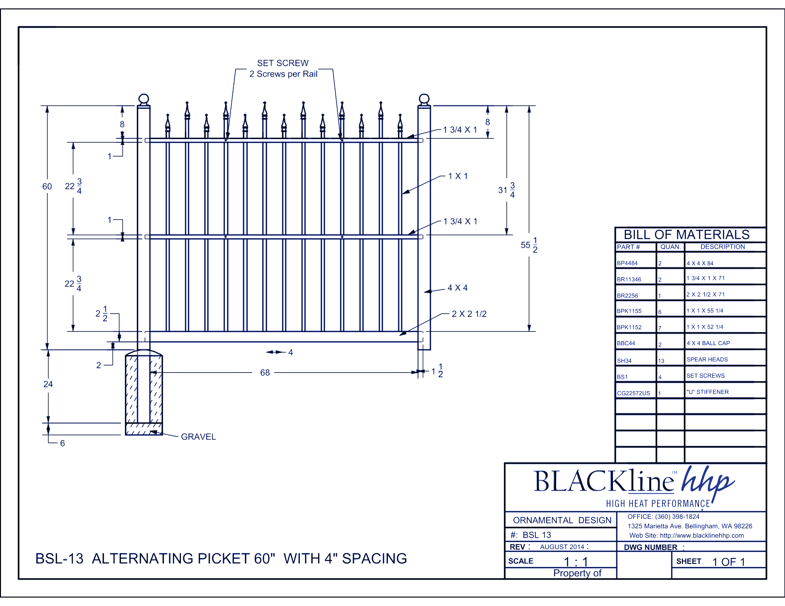 BSL-13: Alternating Picket 60" with 4" Spacing
