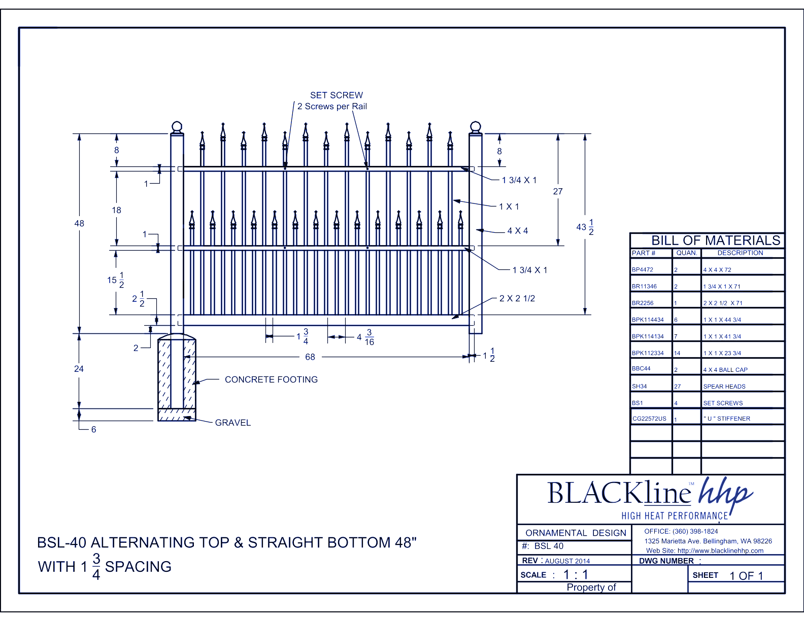 BSL-40: Alternating Top & Straight Bottom 48" with 1 3/4” Spacing