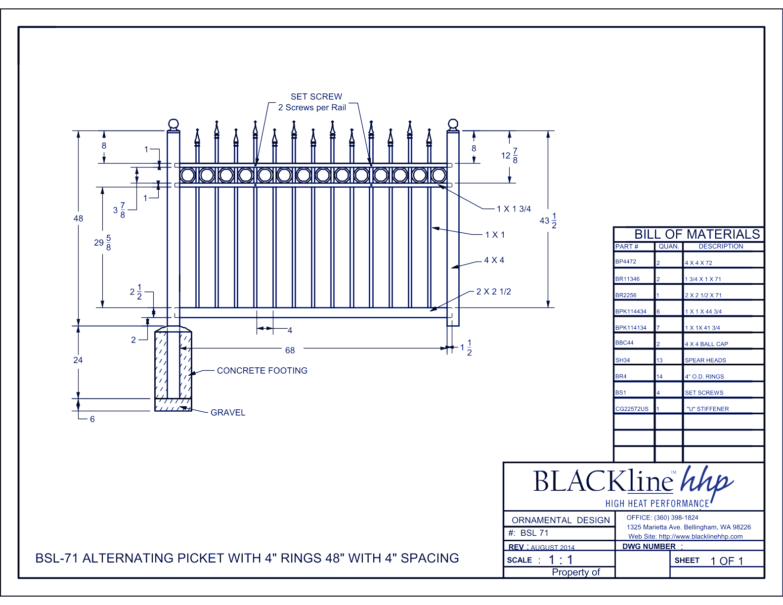 BSL-71: Alternating Picket with 4" Rings 48" with 4" Spacing