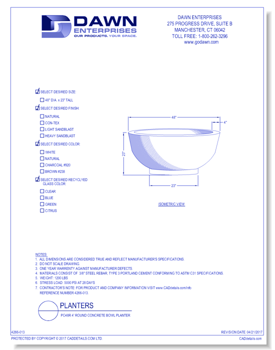 PC48R: 4' Round Concrete Bowl Planter