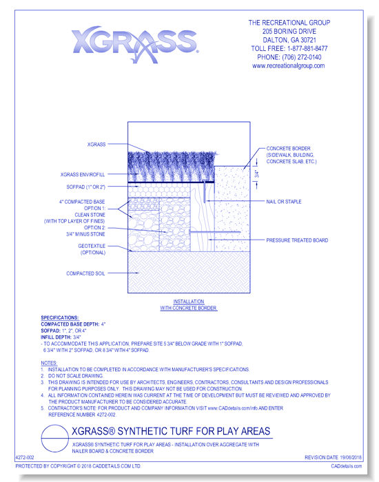 XGrass® Synthetic Turf for Play Areas - Installation over Aggregate with Nailer Board & Concrete Border