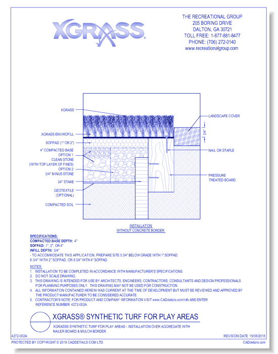 XGrass® Synthetic Turf for Play Areas - Installation over Aggregate with Nailer Board & Mulch Border