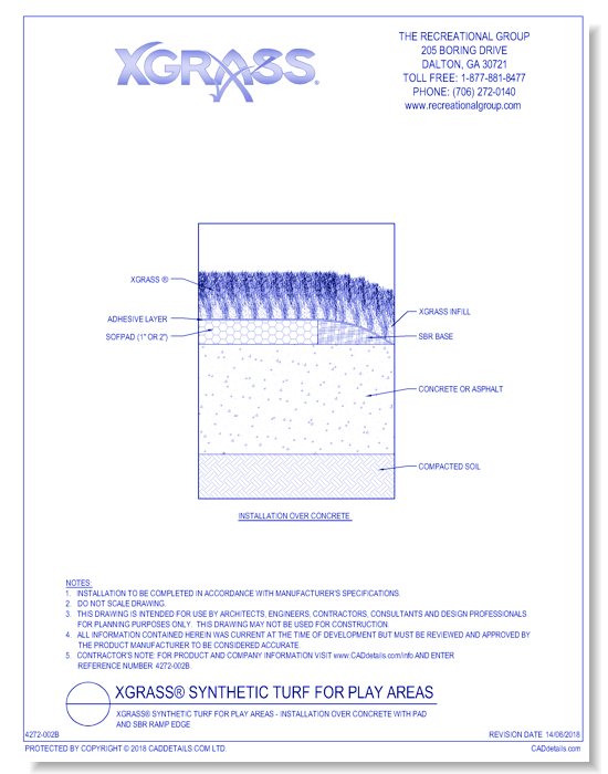 XGrass® Synthetic Turf for Play Areas - Installation over Concrete with Pad and SBR Ramp Edge