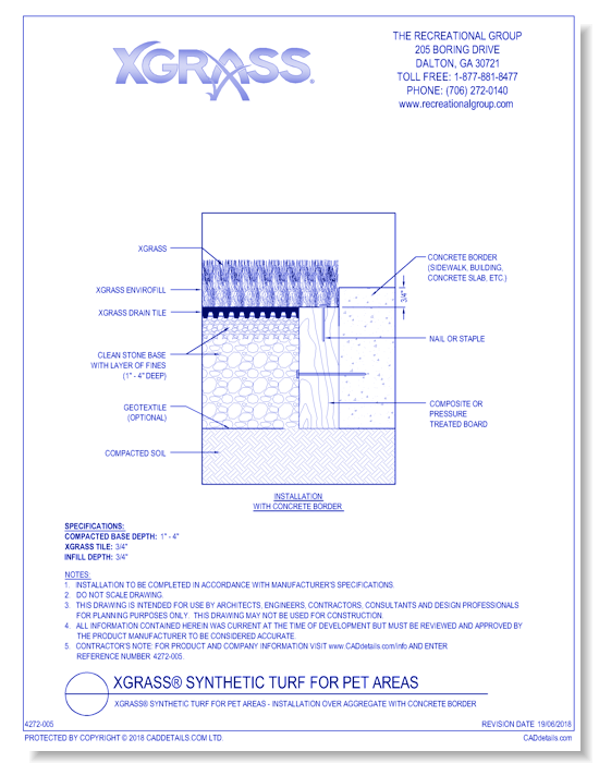 XGrass® Synthetic Turf for Pet Areas - Installation over Aggregate with Concrete Border