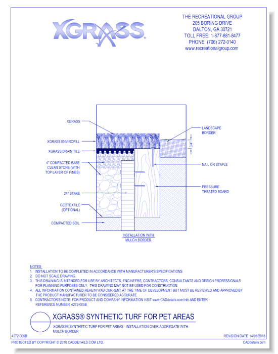 XGrass® Synthetic Turf for Pet Areas - Installation over Aggregate with Mulch Border