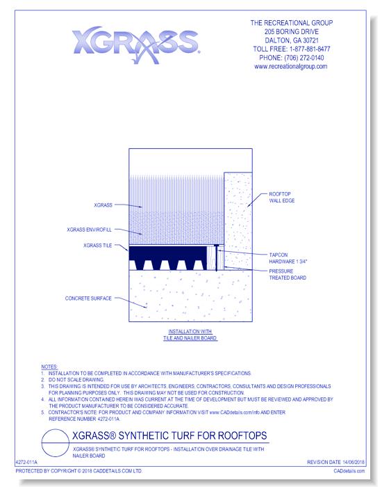 XGrass® Synthetic Turf for Rooftops - Installation over Drainage Tile with Nailer Board