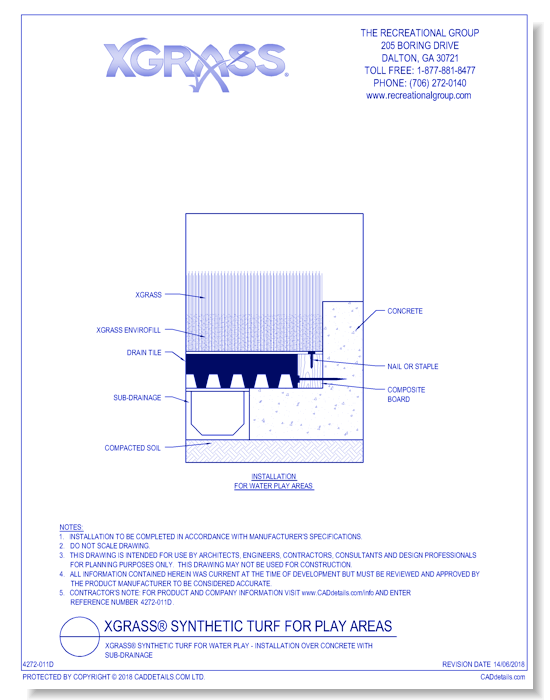 XGrass® Synthetic Turf for Water Play - Installation over Concrete with Sub-Drainage