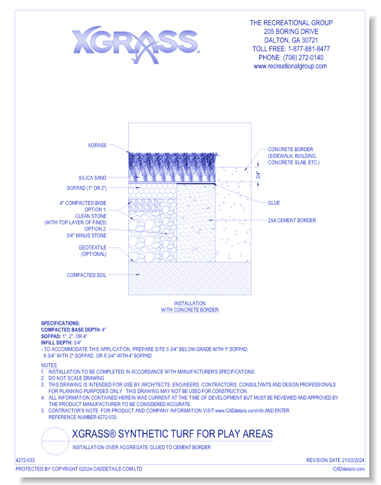Xgrass® Synthetic Turf for Play Areas - Installation over Aggregate Glued to Cement Border