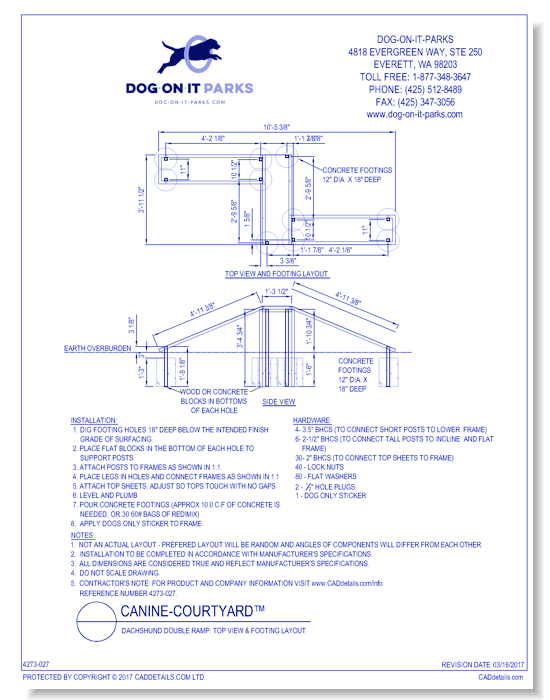 Dachshund Double Ramp: Top View & Footing Layout